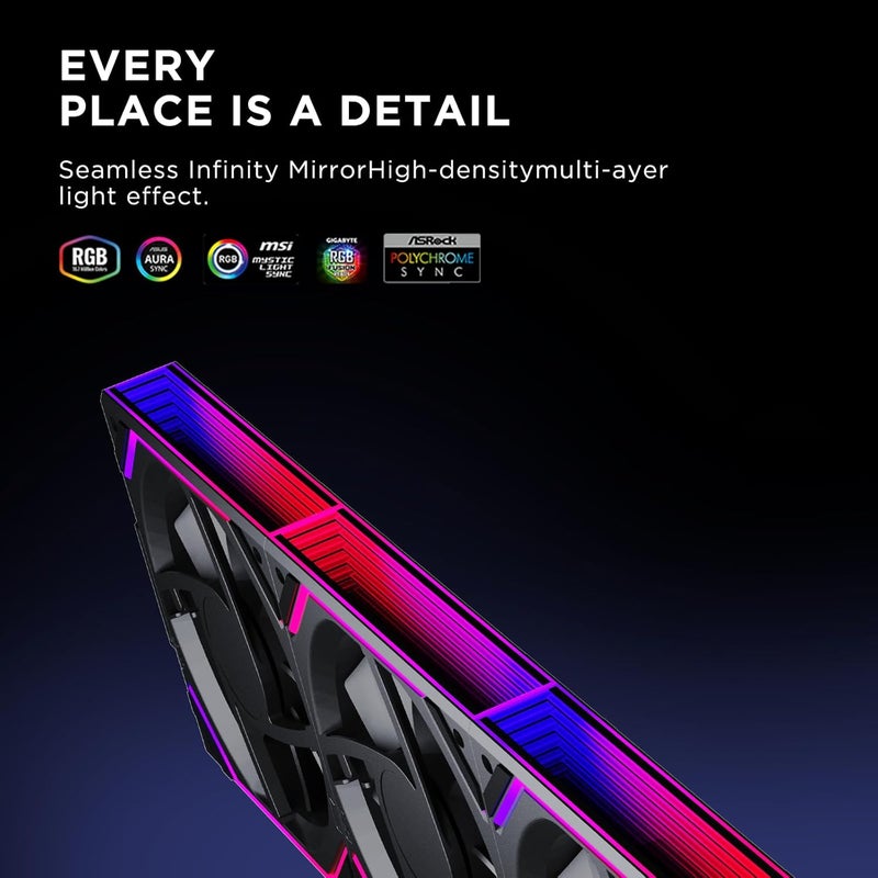 Jungle Leopard Interstellar V2 RS 120mm Case Fan Infinity Mirror Module Daisy-Chain ARGB Fan Triple Pack Suitable PC Cooling Fans 360mm AIO Cooler(Black-3Pack) - Image 2